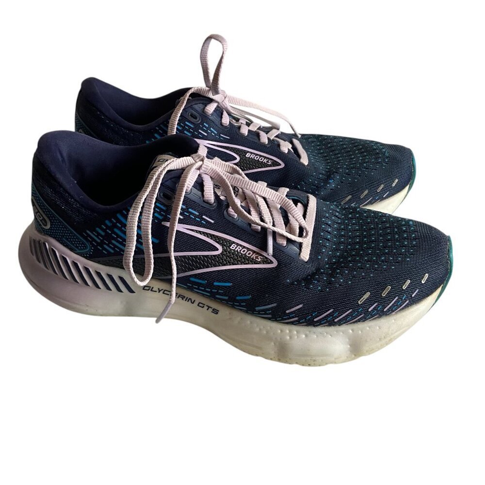 Brooks Women's Size 8 Glycerin GTS 20 Running Shoes Navy Blue Lilac Gym Active